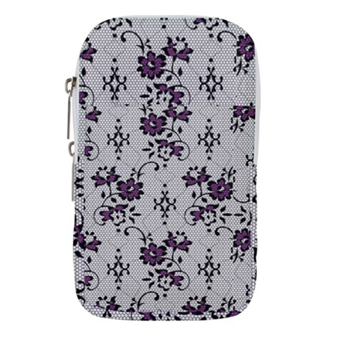 Elegant Purple Floral Jacquard Mesh Lace Fabric Waist Pouch (Large) from ArtsNow.com