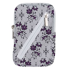 Elegant Purple Floral Jacquard Mesh Lace Fabric Belt Pouch Bag (Large) from ArtsNow.com