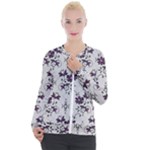 Elegant Purple Floral Jacquard Mesh Lace Fabric Casual Zip Up Jacket