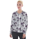 Elegant Purple Floral Jacquard Mesh Lace Fabric Velvet Zip Up Jacket