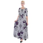 Elegant Purple Floral Jacquard Mesh Lace Fabric Half Sleeves Maxi Dress