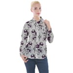 Elegant Purple Floral Jacquard Mesh Lace Fabric Women s Long Sleeve Pocket Shirt