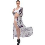 Elegant Purple Floral Jacquard Mesh Lace Fabric Maxi Chiffon Beach Wrap