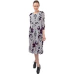 Elegant Purple Floral Jacquard Mesh Lace Fabric Ruffle End Midi Chiffon Dress