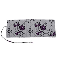 Elegant Purple Floral Jacquard Mesh Lace Fabric Roll Up Canvas Pencil Holder (S) from ArtsNow.com