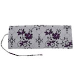 Elegant Purple Floral Jacquard Mesh Lace Fabric Roll Up Canvas Pencil Holder (S)