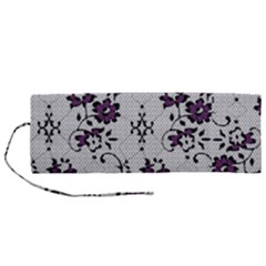 Elegant Purple Floral Jacquard Mesh Lace Fabric Roll Up Canvas Pencil Holder (M) from ArtsNow.com