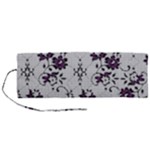 Elegant Purple Floral Jacquard Mesh Lace Fabric Roll Up Canvas Pencil Holder (M)