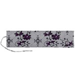 Elegant Purple Floral Jacquard Mesh Lace Fabric Roll Up Canvas Pencil Holder (L)