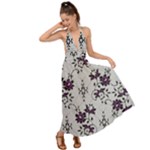 Elegant Purple Floral Jacquard Mesh Lace Fabric Backless Maxi Beach Dress