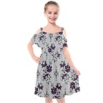 Elegant Purple Floral Jacquard Mesh Lace Fabric Kids  Cut Out Shoulders Chiffon Dress