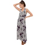 Elegant Purple Floral Jacquard Mesh Lace Fabric V-Neck Chiffon Maxi Dress