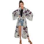 Elegant Purple Floral Jacquard Mesh Lace Fabric Maxi Kimono