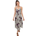 Elegant Purple Floral Jacquard Mesh Lace Fabric Halter Tie Back Dress 