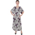 Elegant Purple Floral Jacquard Mesh Lace Fabric V-Neck Boho Style Maxi Dress