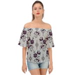 Elegant Purple Floral Jacquard Mesh Lace Fabric Off Shoulder Short Sleeve Top