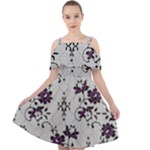 Elegant Purple Floral Jacquard Mesh Lace Fabric Cut Out Shoulders Dress