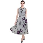 Elegant Purple Floral Jacquard Mesh Lace Fabric Round Neck Boho Dress