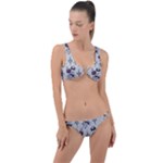 Elegant Purple Floral Jacquard Mesh Lace Fabric Ring Detail Crop Bikini Set