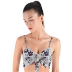 Elegant Purple Floral Jacquard Mesh Lace Fabric Woven Tie Front Bralet