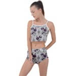 Elegant Purple Floral Jacquard Mesh Lace Fabric Summer Cropped Co-Ord Set