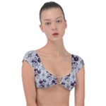 Elegant Purple Floral Jacquard Mesh Lace Fabric Cap Sleeve Ring Bikini Top