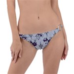 Elegant Purple Floral Jacquard Mesh Lace Fabric Ring Detail Bikini Bottoms