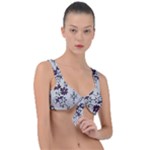 Elegant Purple Floral Jacquard Mesh Lace Fabric Front Tie Bikini Top