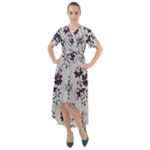 Elegant Purple Floral Jacquard Mesh Lace Fabric Front Wrap High Low Dress