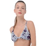 Elegant Purple Floral Jacquard Mesh Lace Fabric Knot Up Bikini Top