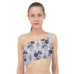 Elegant Purple Floral Jacquard Mesh Lace Fabric Spliced Up Bikini Top 