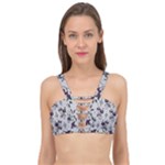 Elegant Purple Floral Jacquard Mesh Lace Fabric Cage Up Bikini Top