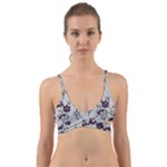 Elegant Purple Floral Jacquard Mesh Lace Fabric Wrap Around Bikini Top