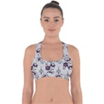 Elegant Purple Floral Jacquard Mesh Lace Fabric Cross Back Hipster Bikini Top 