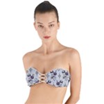 Elegant Purple Floral Jacquard Mesh Lace Fabric Twist Bandeau Bikini Top