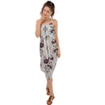 Elegant Purple Floral Jacquard Mesh Lace Fabric Waist Tie Cover Up Chiffon Dress