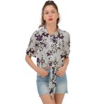 Elegant Purple Floral Jacquard Mesh Lace Fabric Tie Front Shirt 