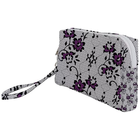 Elegant Purple Floral Jacquard Mesh Lace Fabric Wristlet Pouch Bag (Small) from ArtsNow.com