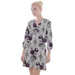 Elegant Purple Floral Jacquard Mesh Lace Fabric Open Neck Shift Dress