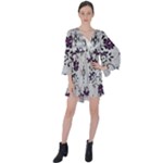 Elegant Purple Floral Jacquard Mesh Lace Fabric V-Neck Flare Sleeve Mini Dress