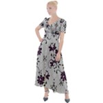 Elegant Purple Floral Jacquard Mesh Lace Fabric Button Up Short Sleeve Maxi Dress