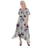 Elegant Purple Floral Jacquard Mesh Lace Fabric Cross Front Sharkbite Hem Maxi Dress