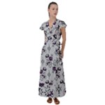 Elegant Purple Floral Jacquard Mesh Lace Fabric Flutter Sleeve Maxi Dress