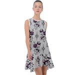 Elegant Purple Floral Jacquard Mesh Lace Fabric Frill Swing Dress