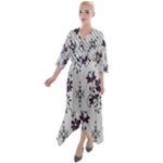 Elegant Purple Floral Jacquard Mesh Lace Fabric Quarter Sleeve Wrap Front Maxi Dress