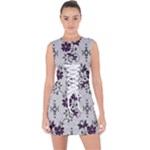 Elegant Purple Floral Jacquard Mesh Lace Fabric Lace Up Front Bodycon Dress