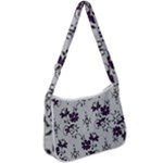 Elegant Purple Floral Jacquard Mesh Lace Fabric Zip Up Shoulder Bag