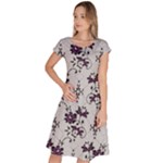 Elegant Purple Floral Jacquard Mesh Lace Fabric Classic Short Sleeve Dress