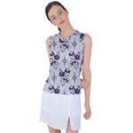 Elegant Purple Floral Jacquard Mesh Lace Fabric Women s Sleeveless Sports Top