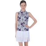 Elegant Purple Floral Jacquard Mesh Lace Fabric Women s Sleeveless Polo T-Shirt